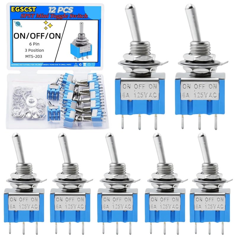 EGSCST 12 قطعة مفتاح تبديل مصغر SPST 6A 125V مفتاح روك صغير ON/Off/ON 6 دبابيس 3 وضعيات - Image 1